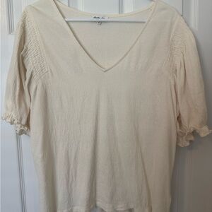 Another Love Tan Smocked Ruffled Blouse